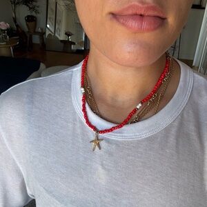 Red Beaded Starfish Necklace